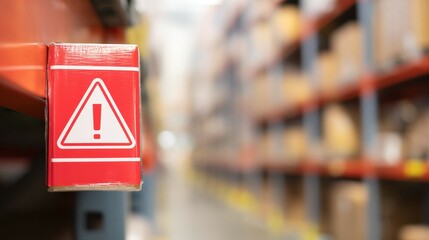 Red warning label on packaged product with bold text, symbolizing safety alert and consumer protection, product recall,product hazard caution sign for commercial goods
