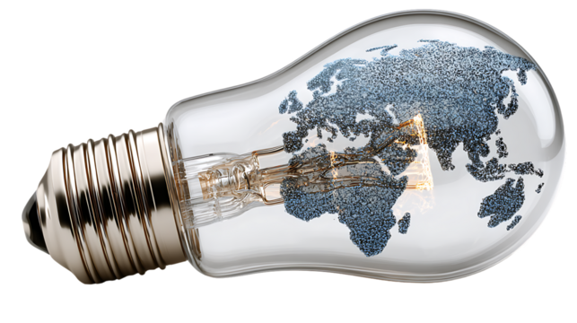 World Map Illuminated Lightbulb