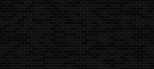 Black brick wall pattern vector illustration, seamless texture for background, surface or banner design with decorative tile block.