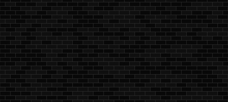 Black brick wall pattern vector illustration, seamless texture for background, surface or banner design with decorative tile block.