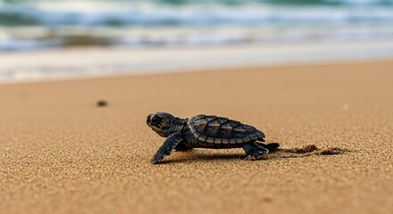 Baby Sea Turtle Hatchling Making its Way to the Ocean