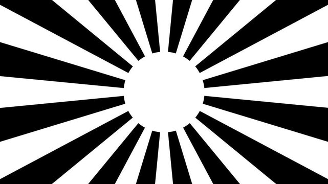 Rising sun stop motion &ndash; flickering black and white rays in a vibrant celebration. Ideal for festive backgrounds, Japanese-themed animations, retro-style motion graphics, cultural celebrations.