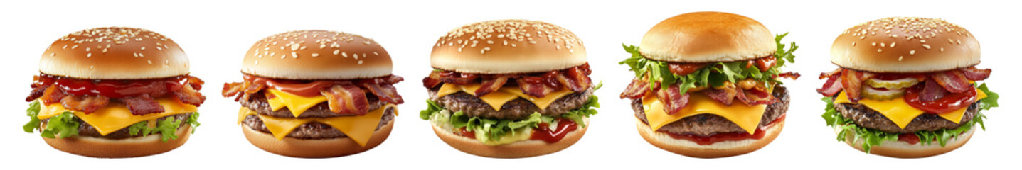 Delicious Assortment of Classic Hamburger Options on White Background Isolated Transparent Background