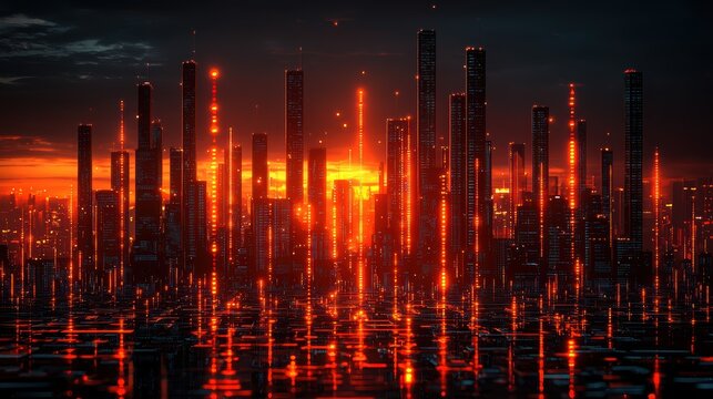 A dynamic digital canvas, where stock market growth and decline are visualized by abstract graphs and indicators, rendered by generative AI, promising a glimpse into the intricate dance of the 