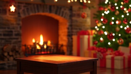 Cozy Christmas Fireplace and Christmas Tree Scene A Festive Holiday Tabletop Display