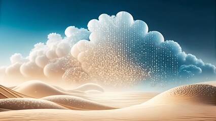 Dreamy clouds over sandy desert landscape under clear sky  