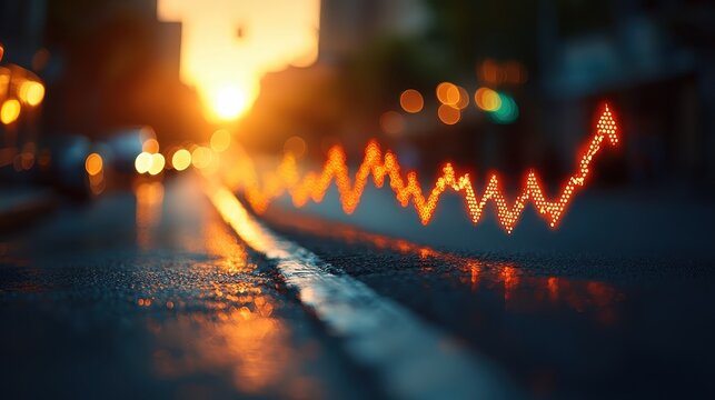 A vibrant green line, symbolizing stock market growth, ascends the chart, reflecting the upward trajectory of investments, highlighting the thrill and anticipation of financial success