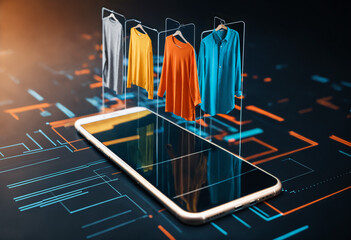 online fashion shopping mobile app with virtual clothing display on smartphone