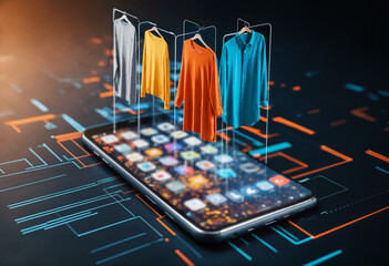 online fashion shopping mobile app with virtual clothing display on smartphone