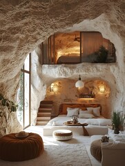 Comfortable interior of cave homestay hotels