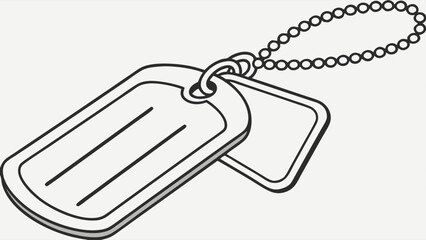 Fototapeta premium Outlined Military Dog Tags with Ball Chain Vector Illustration