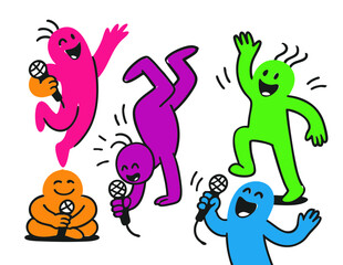 Happy Abstract Characters Dancing and Playing Joyful Characters Singing Karaoke