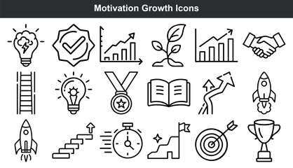 Motivation Growth Icons Set Black Line Art