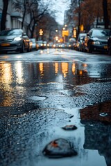 Reflection of streets and architectural contours after rain