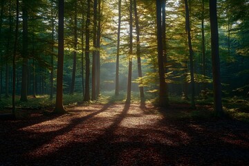 Obraz premium The forest light and shadow of sunlight jumping