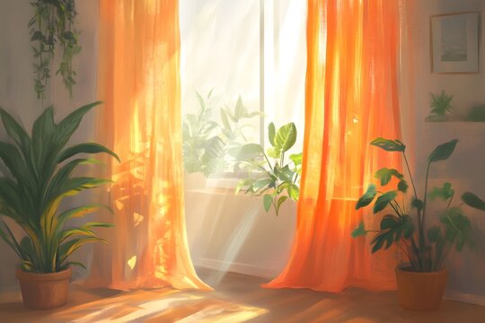 Warm curtains in the sunset glow