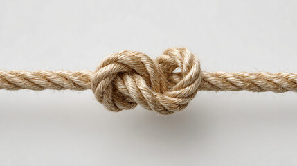 Minimalist Beige Twine Loop Knot Suspended Mid-Air Against White Background