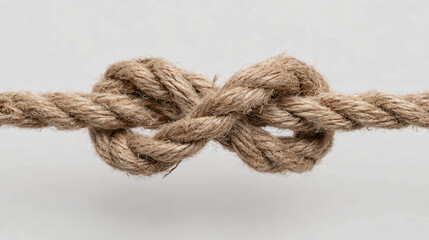 Minimalist Beige Twine Loop Knot Suspended Mid-Air Against White Background