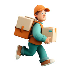 Cheerful cartoon courier delivers packages quickly with a friendly expression