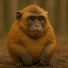 Obraz premium Adorable Baby Monkey Sitting on Ground – Close-Up Wildlife Portrait