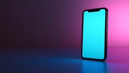 Modern smartphone mockup neon background display