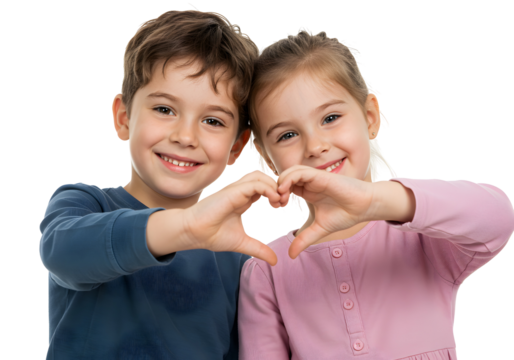 Happy Kids Forming Heart With Hands Love Sign