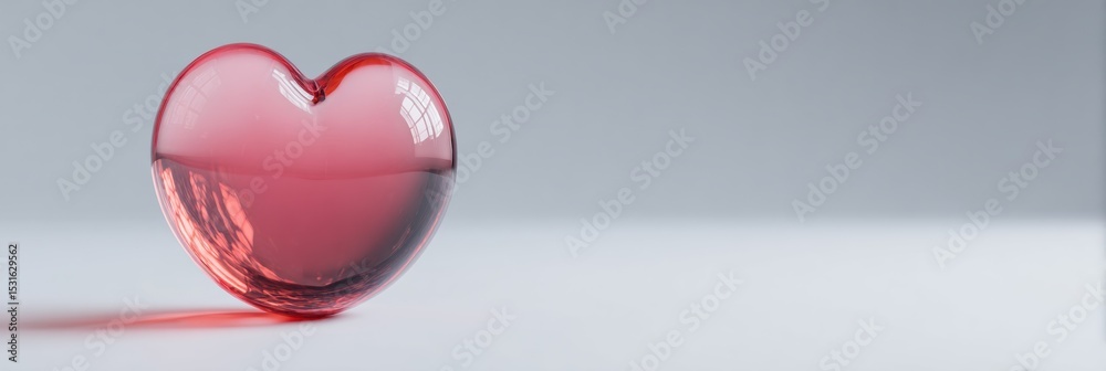 Poster heart-shaped glass globe floating in soft ambient space conveying emotions of love and warmth