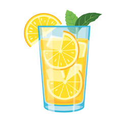 Refreshing lemonade in a glass with lemon slices and mint leaves  