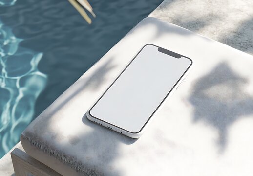 White smartphone by poolside relaxation summer