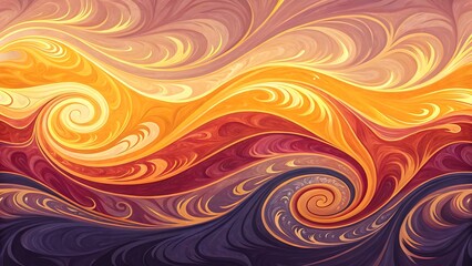 Abstract swirling pattern with warm colors ranging from yellow to orange and red to purple tones art