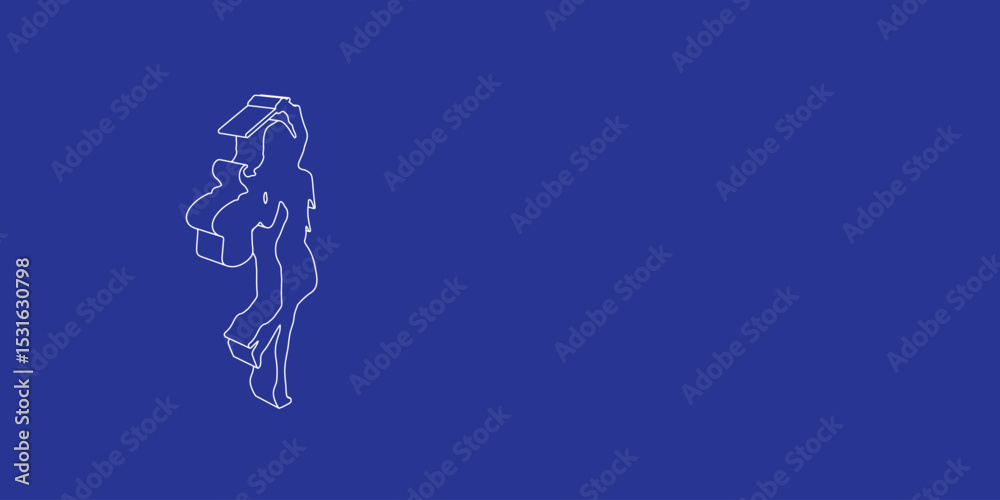 Poster the outline of a large enchantress symbol made of white lines on the left. 3d view of the object in 
