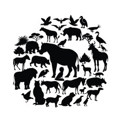 Diverse Wildlife Silhouettes: A Global Animal Collection - Nature's Unity in Black & White