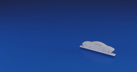 Isolated realistic white future car symbol with shadow. Located on the right side of the scene. 3d illustration on transparent background