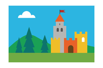 Fototapeta premium Panorama Castle Cartoon Vector Illustration