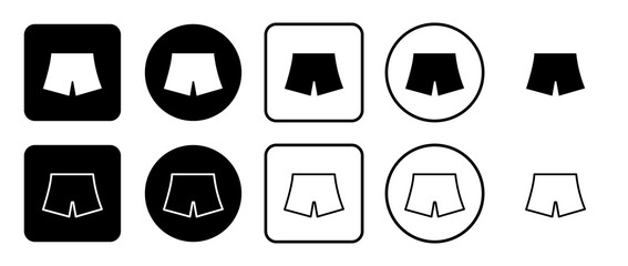Icon set of shorts symbol. Filled, outline, black and white icons set, flat style.  Illustration on transparent background