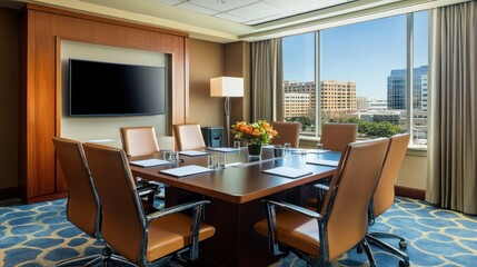 Fototapeta premium Modern conference room with city view (6)