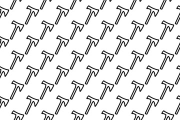 Seamless pattern completely filled with outlines of axe symbols. Elements are evenly spaced. Illustration on transparent background