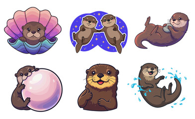 Colorful finny otter sticker collection