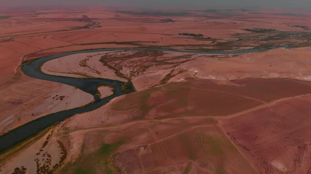 Aerial View of Batman River Flowing Through Eastern Anatolia in Autumn Light