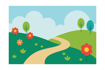 Obraz premium Vector Illustration of Curved Path in Natural Landscape 