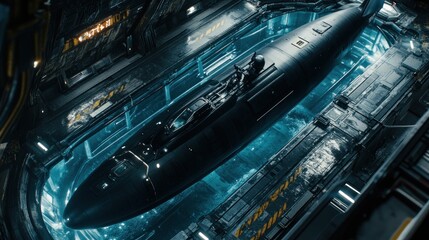 Obraz premium Futuristic submarine in a high-tech hangar
