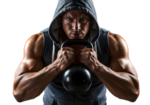 Sweaty Athlete Kettlebell Workout Intense Fitness Training