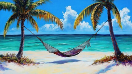 Tropical beach scene with hammock (1)
