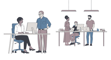 Diverse Teamwork in Modern Office Illustration