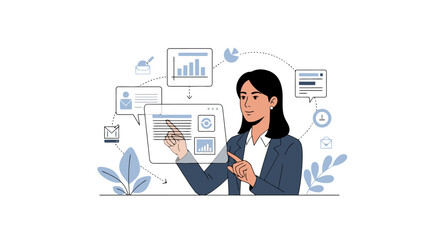 Woman Interacting with Data Interface, Digital Business