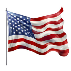 Fototapeta premium waving American flag with realistic fabric texture, isolated on transparent background