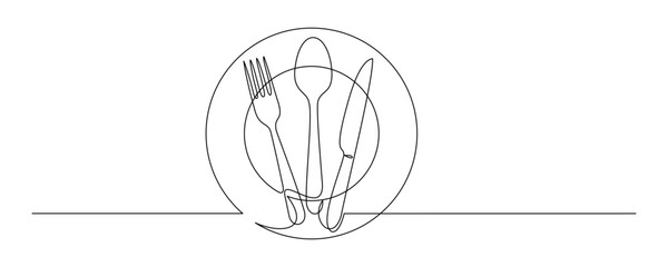 continuous line drawing of cutlery vector