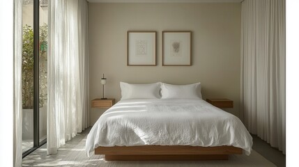 Serene Minimalist Bedroom Design with Natural Light and Linen Bedding