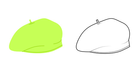 Beret Hat. Winter Head Fashion accessory cap clothing technical illustration. Vector headgear for Men, women, unisex style, flat template CAD mockup sketch outline isolated