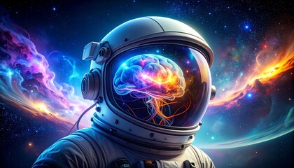 Astronaut Helmet with Swirling Nebula Brain